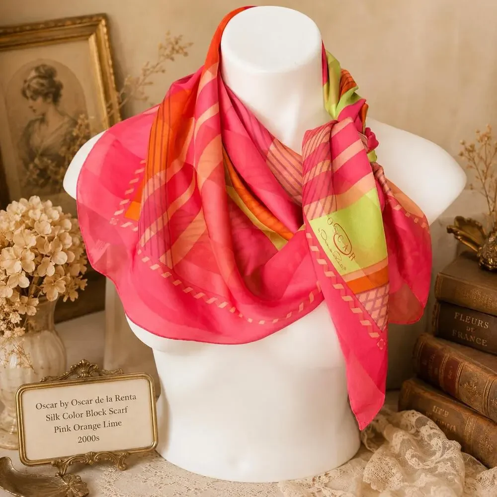 Vintage Oscar by Oscar de la Renta Silk Color Block Scarf NWOT 34x34